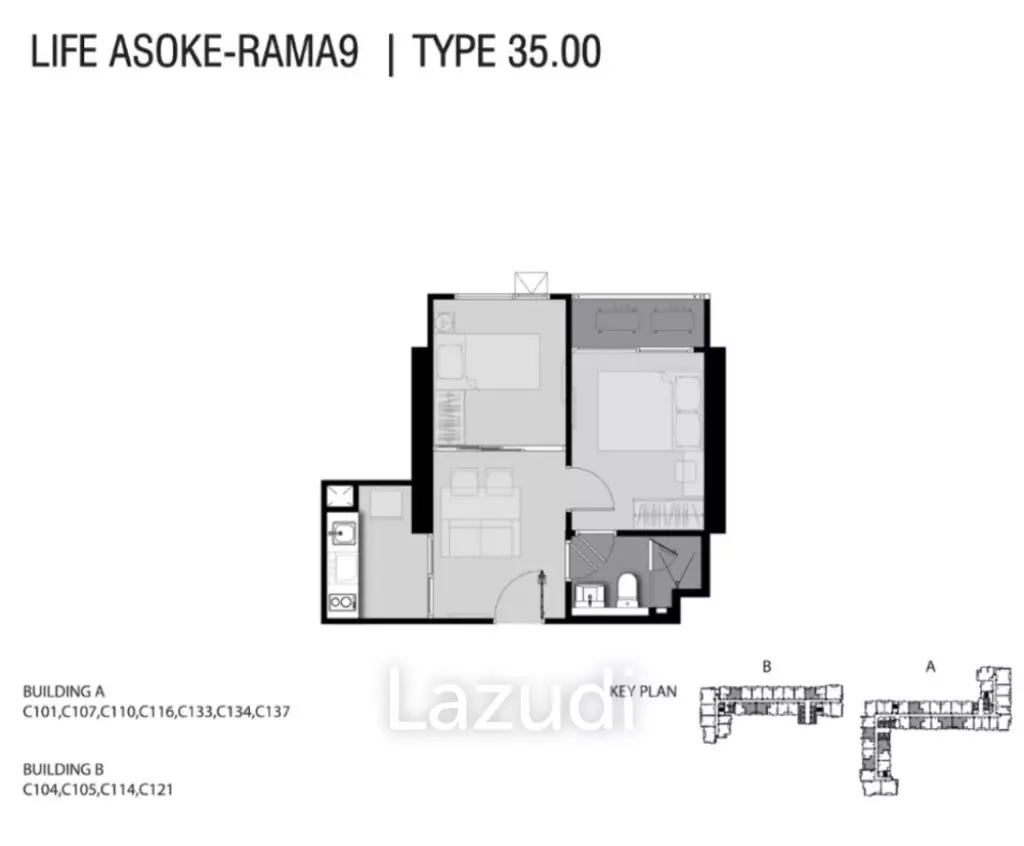 1 Bed 1 Bath 35 SQ.M LIFE Asoke - Rama 9