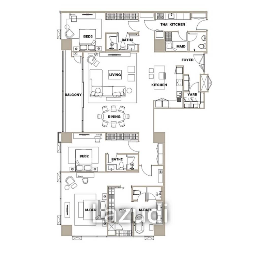 3 Bed 3 Bath 216 SQ.M The Residences at Sindhorn Kempinski