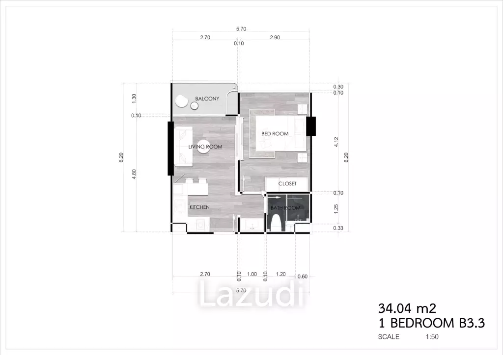 1 Bed 1 Bath 34.04 SQ.M Albar Peninsular Condominiums