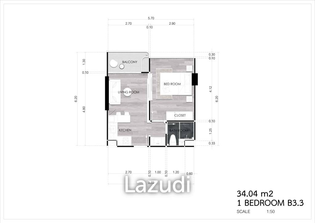 1 Bed 1 Bath 34.04 SQ.M Albar Peninsular Condominiums
