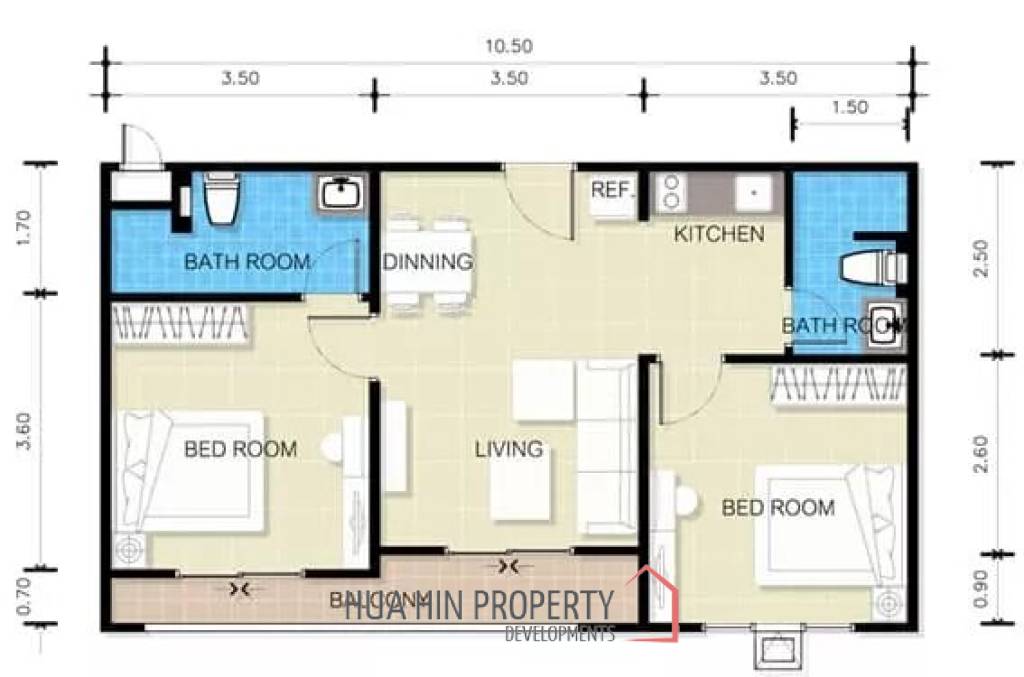 2 Bed 2 Bath 102.94 SQ.M The 88 Condo Huahin