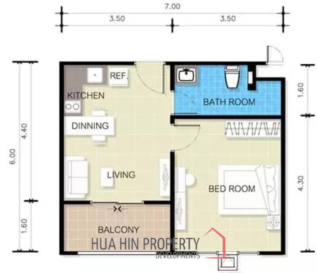 1 Bed 1 Bath 41.53 SQ.M The 88 Condo Huahin