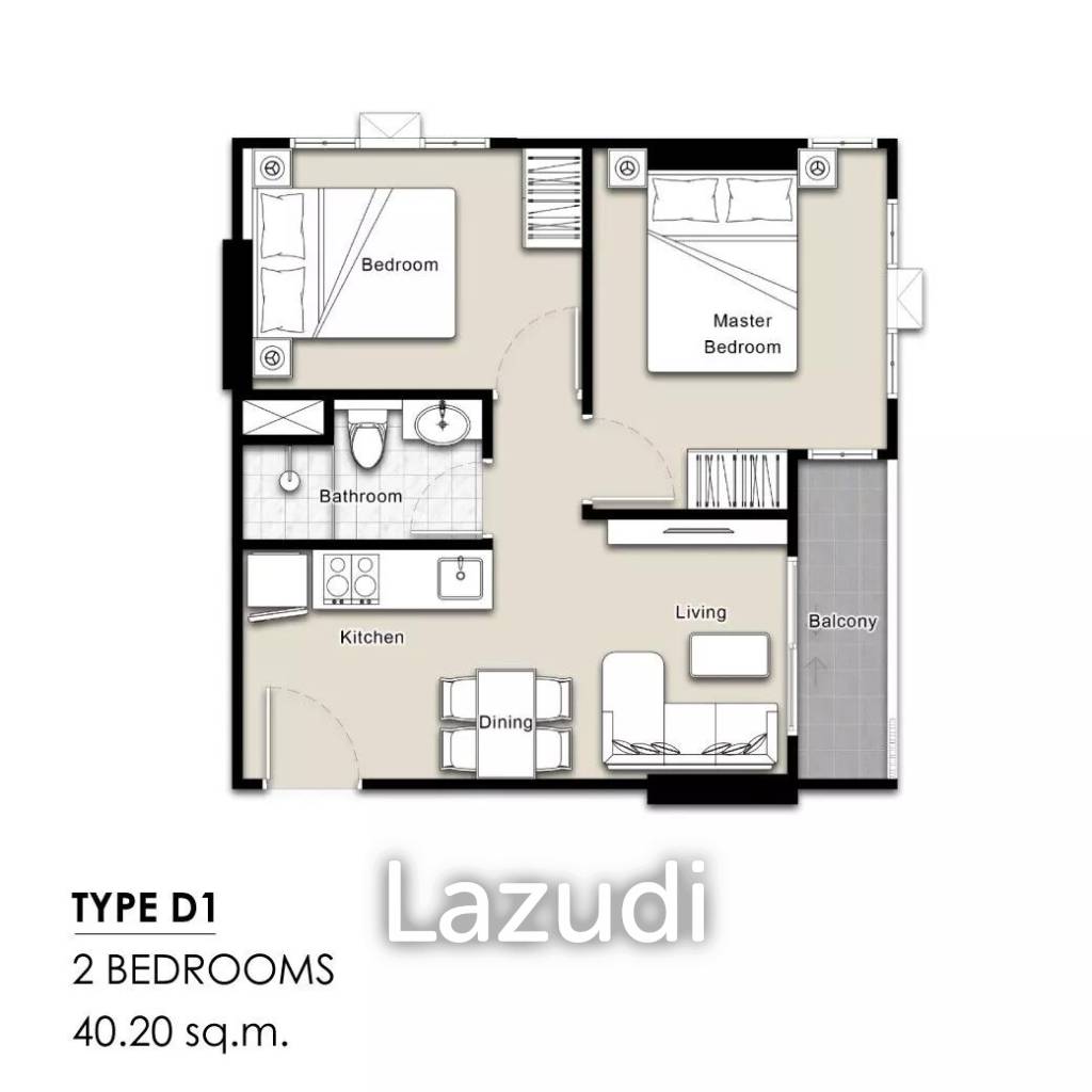 2 Bed 1 Bath 40.45 SQ.M Mira Monte’ Hua Hin 94