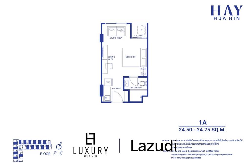 Studio 1 Bath 24.87 SQ.M at Hay Huahin