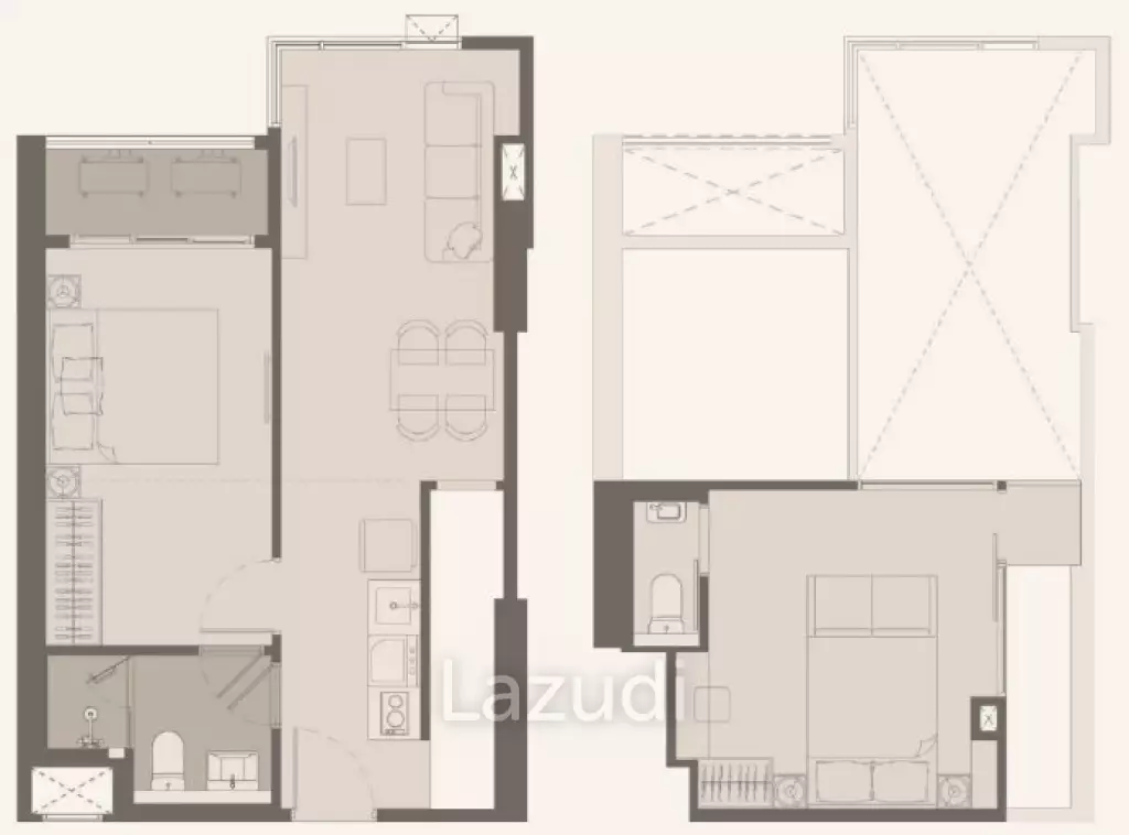 2 Bed 1 Bath Duplex 43.5 SQ.M Rhythm Charoennakhon Iconic