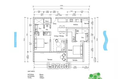 2 Bed 2 Bath 105 SQ.M Gardens of Eden