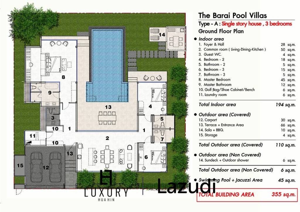 3 Bed 3 Bath 355 SQ.MThe Barai Pool Villas