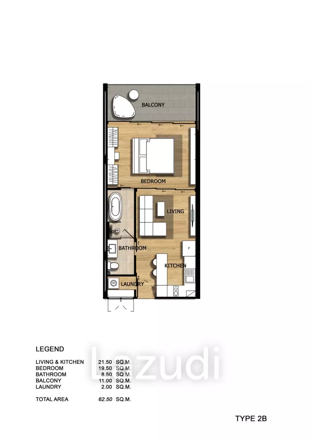 1 Bed 1 Bath 62.5 SQ.M Bright Phuket