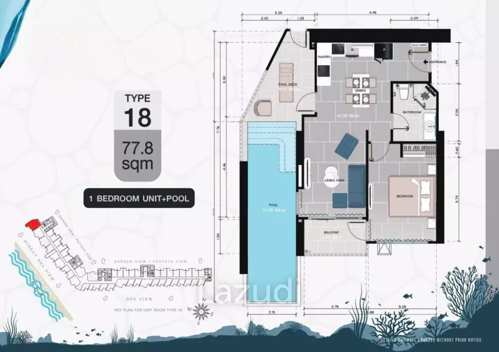 Condo 1 Bed with private Pool 70.50 SQ.M Copacabana Coral Reef Jomtien