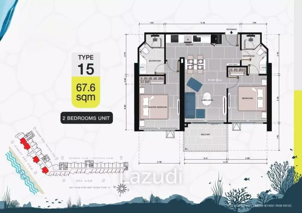 2 Bed 2 Bath 67.6 SQ.M Copacabana Coral Reef Jomtien