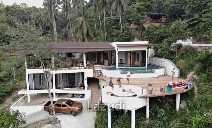 Seaside Opulence: 5-Bedroom Villa in Haad Yao Hills with Ship-Shaped Guest House, Kitchen, Sala, and Vast Landscaped Grounds