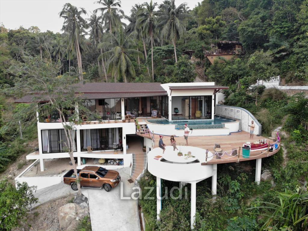 Seaside Opulence: 5-Bedroom Villa in Haad Yao Hills with Ship-Shaped Guest House, Kitchen, Sala, and Vast Landscaped Grounds