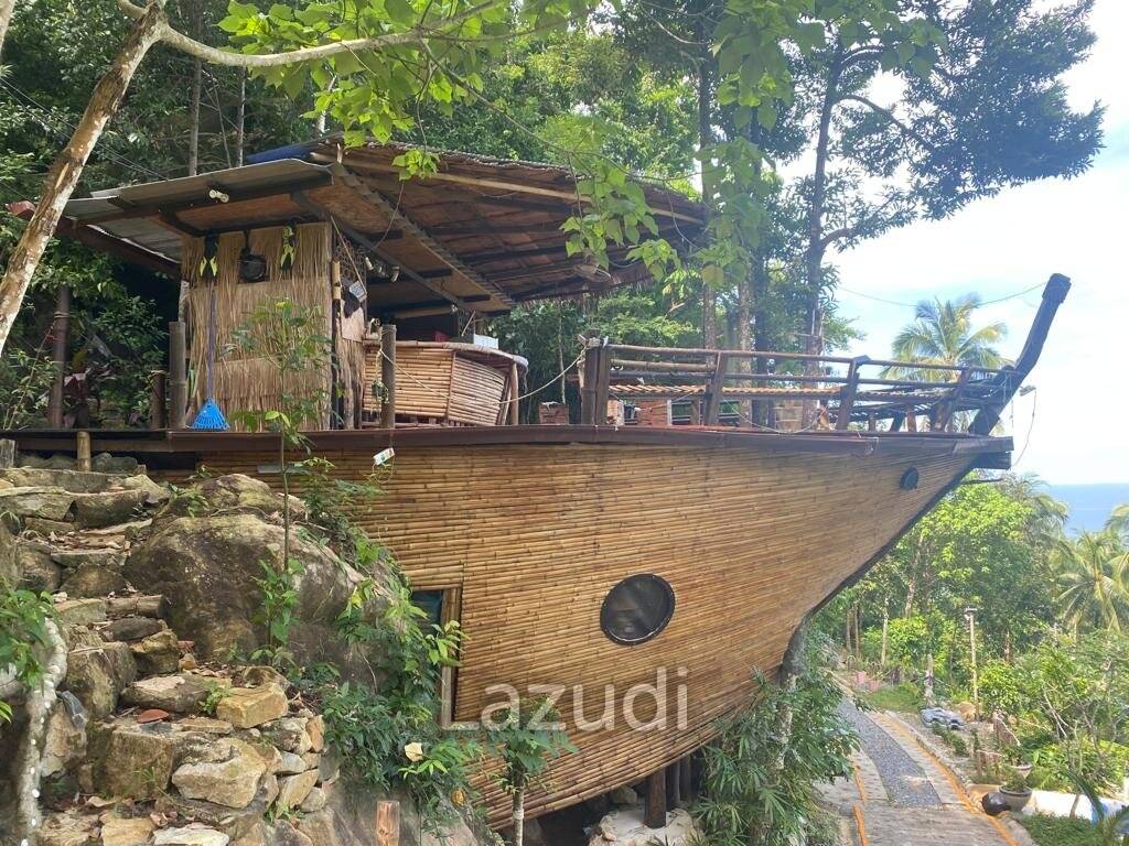 Seaside Opulence: 5-Bedroom Villa in Haad Yao Hills with Ship-Shaped Guest House, Kitchen, Sala, and Vast Landscaped Grounds