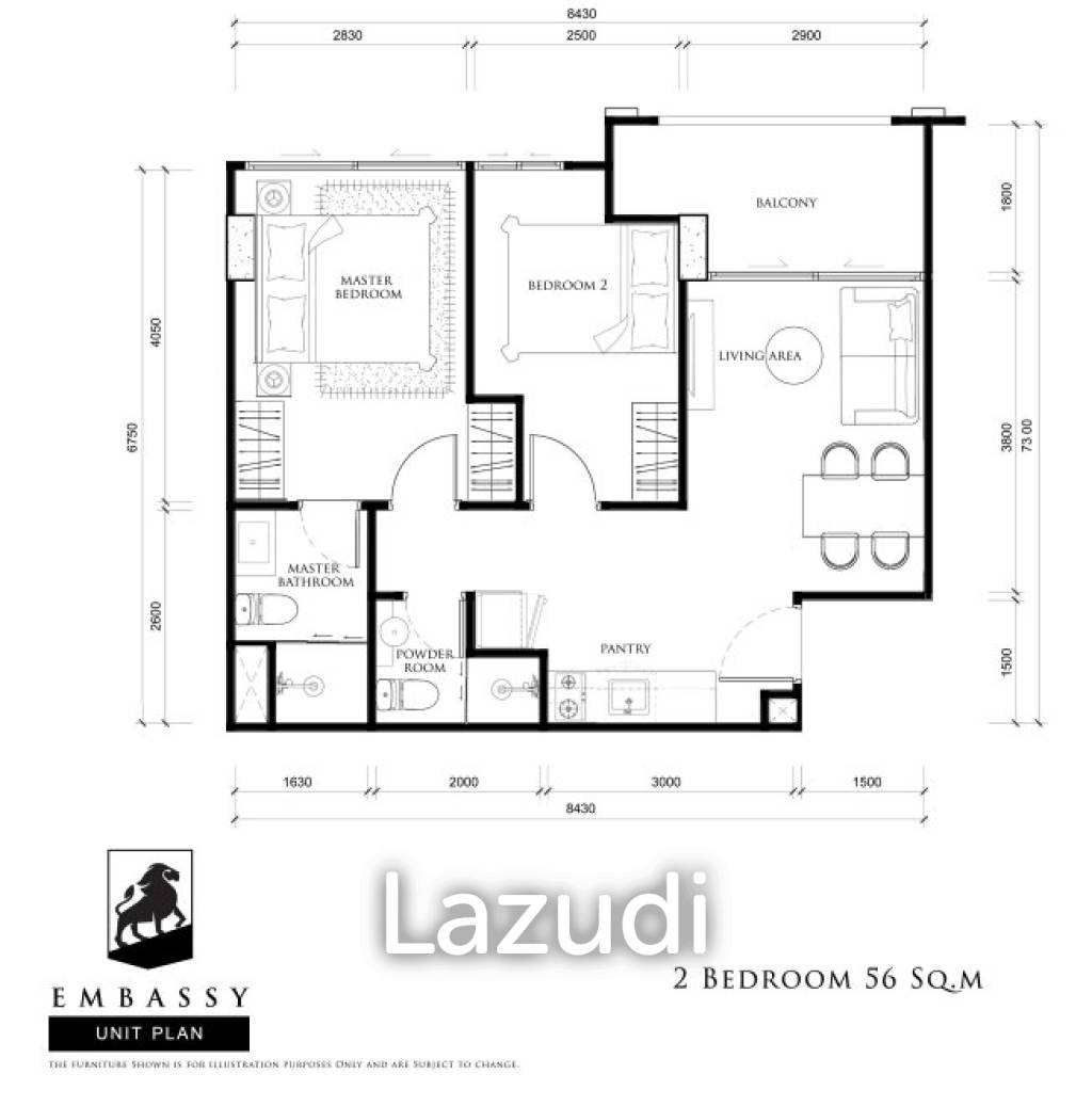 2 Bed 2 Bath 56 SQ.M Embassy Pattaya