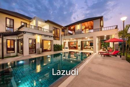 luxurious pool villa with pond and mountain views
