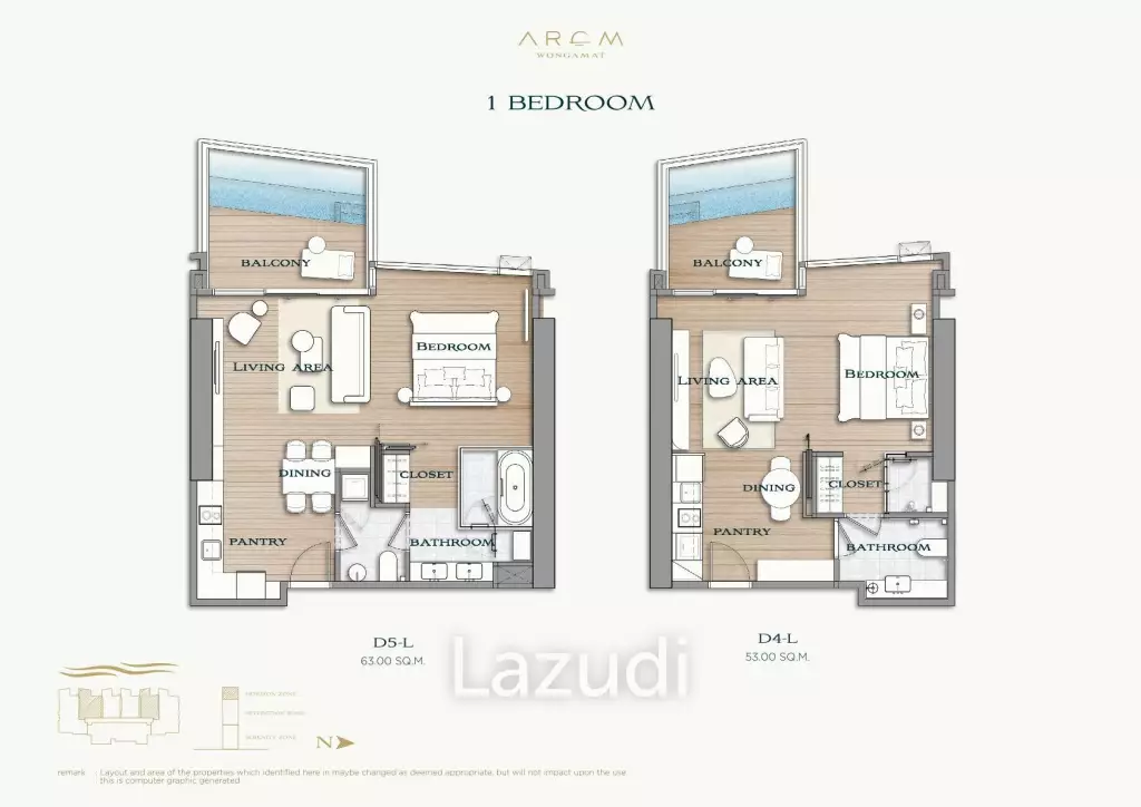 1 Bed 1 Bath 54.54 SQ.M. Arom Wongamat