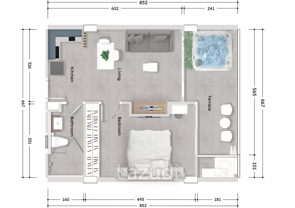 1 Bed 1 Bath 58.83 SQ.M Babylon Sky Garden II