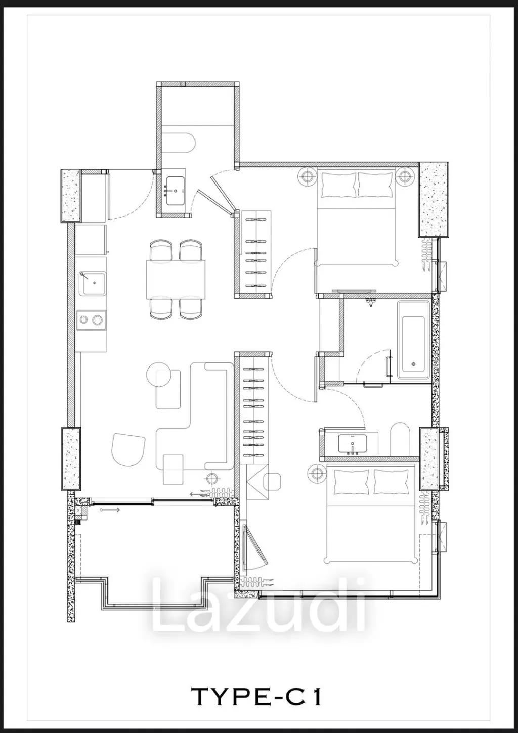 2 Bed 2 Bath 74.16 SQ.M Arom Jomtien