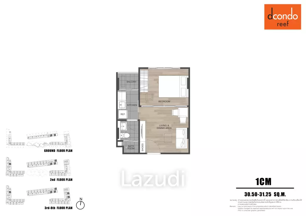 1 Bed 1 Bath 30.50 SQ.M Dcondo Reef Phuket