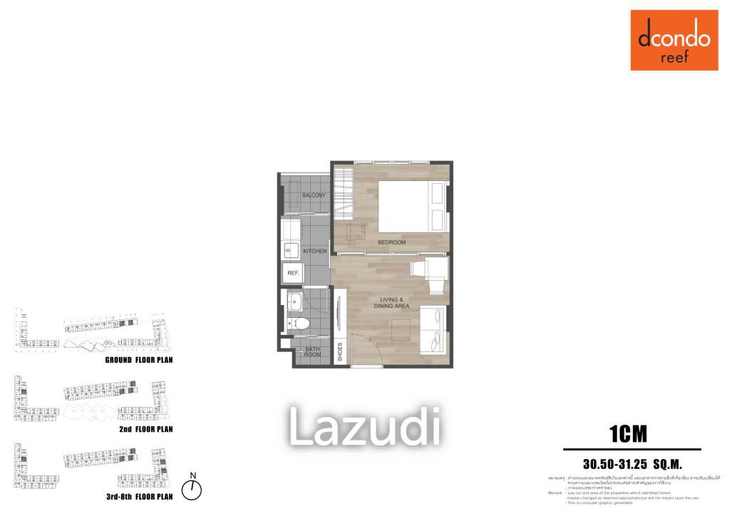 1 Bed 1 Bath 30.50 SQ.M Dcondo Reef Phuket