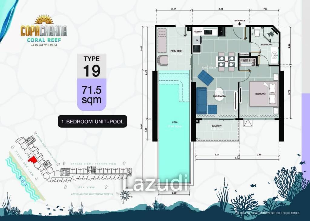 Condo 1 Bed with private Pool 71.50 SQ.M Copacabana Coral Reef Jomtien