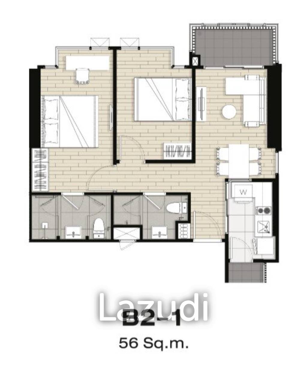 2 Bedroom 2 Bath 56 SQ.M. Niche Pride Ekkamai