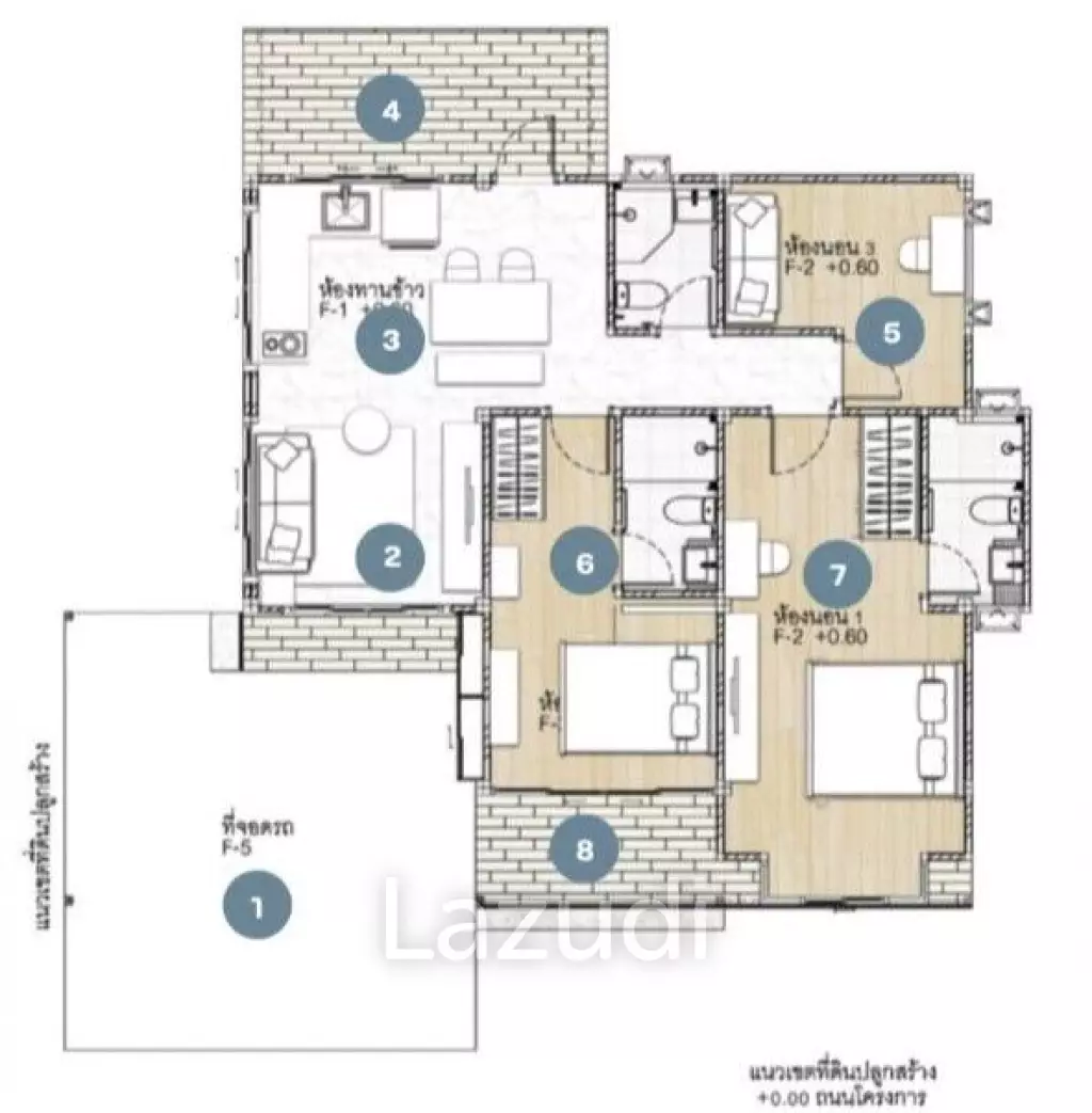 3 Bed 3 Bath 100 SQ.M Baan Somdul 2