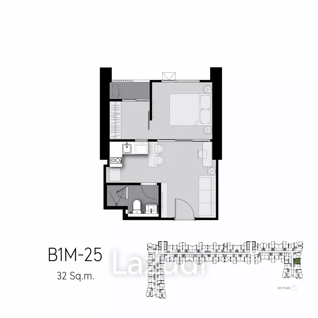 1 Bed 1 Bath 32.20 SQ.M. Life Sathorn Sierra