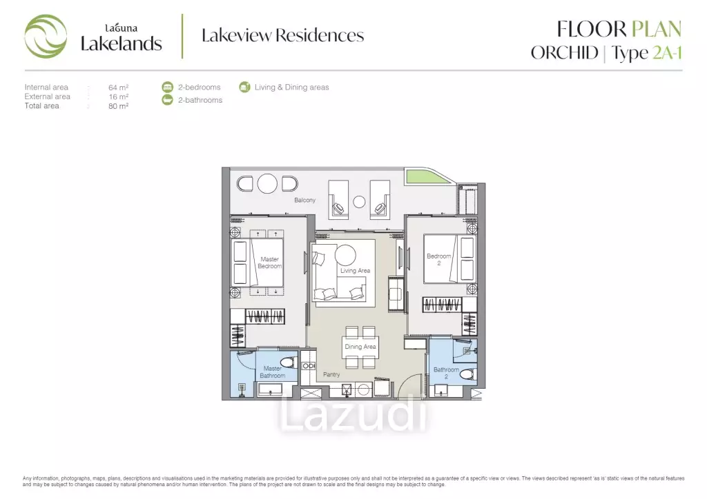2 Bed 2 Bath 80 SQ.M. Laguna Lakeview Residences