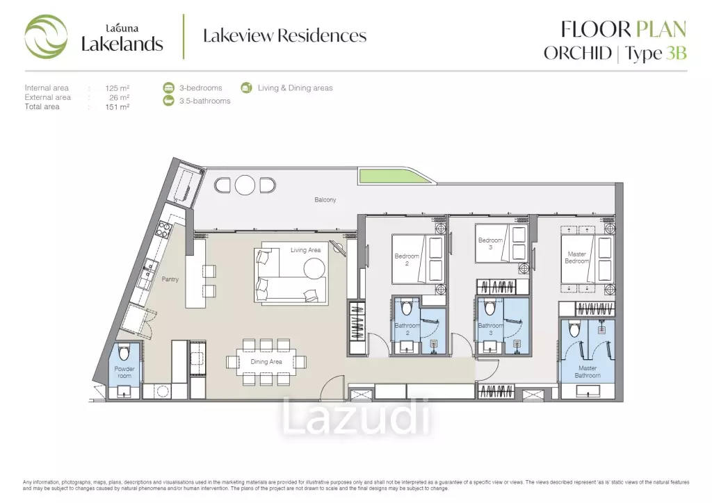 3 Bed 3 Bath 151 SQ.M. Laguna Lakeview Residences