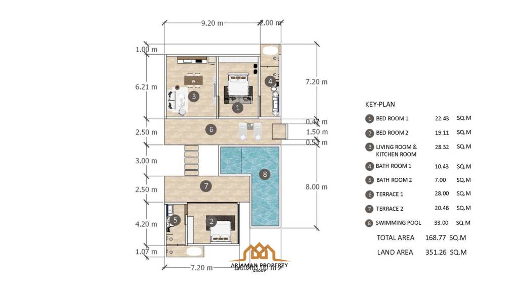 2 Bed 2 Bath 168.77 SQ.M Lek Nana Pool Villa Phase 2