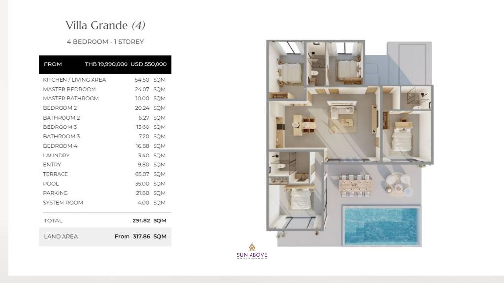 4 Bed 3 Bath 291.82 SQ.M Sunrise Valley