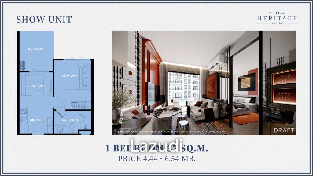 1 Bed 1 Bath 37 SQ.M. The Title Heritage Bang-Tao