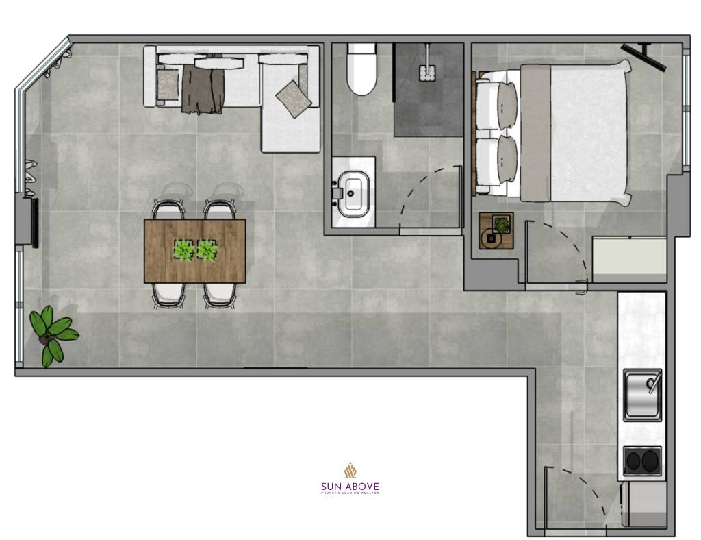 1 Bed 1 Bath 41 SQ.M. Noon Village Tower 2