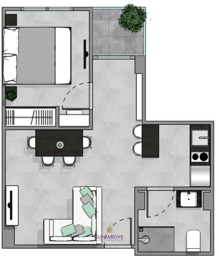 1 Bed 1 Bath 38 SQ.M. NOON Village Tower 1