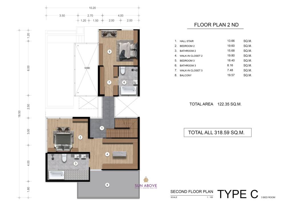 3 Bed 4 Bath 318.59 SQ.M. Rainpalm Villas