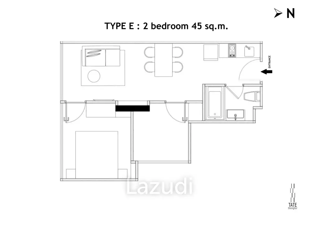 2 Bed 2 Bath 45 SQ.M TATE Thonglor 11