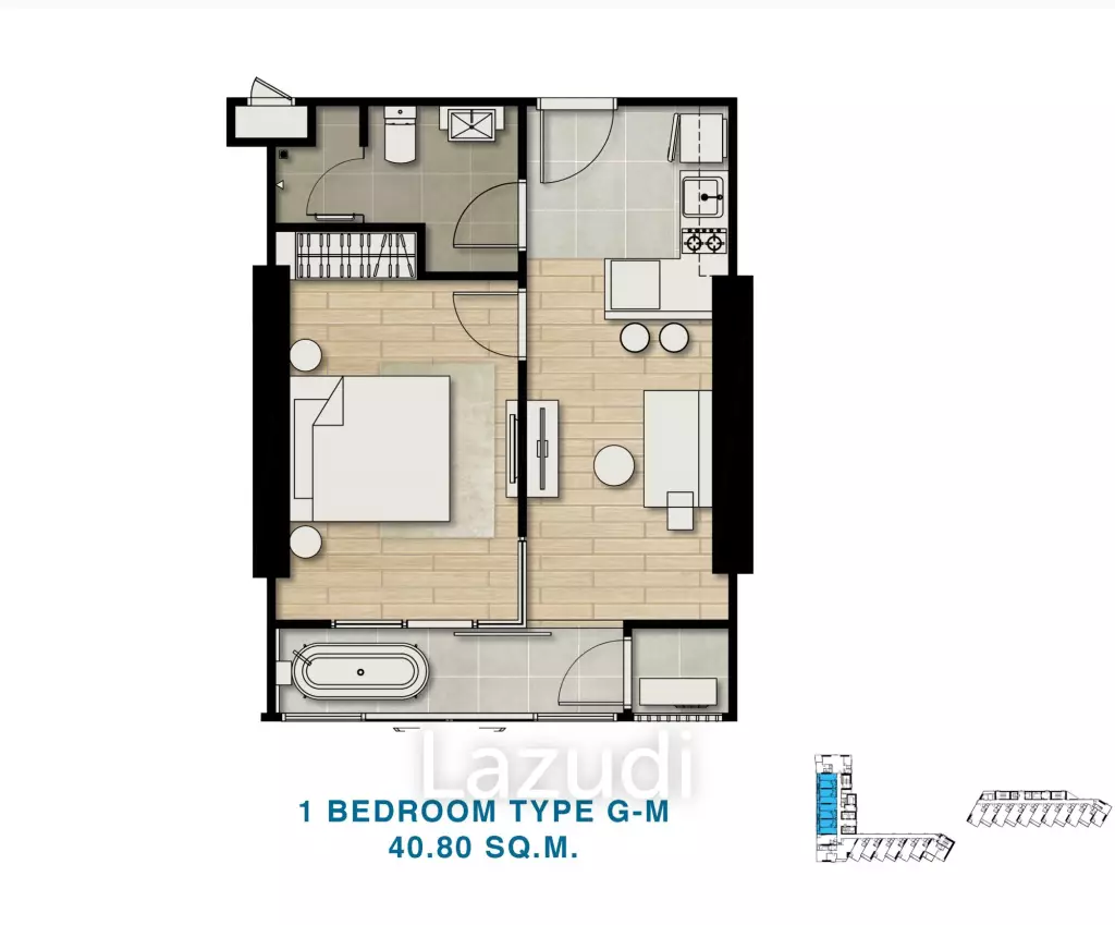 1 Bed 1 Bath 40.84 SQ.M Skypark Lucean Jomtien Pattaya Phase 1