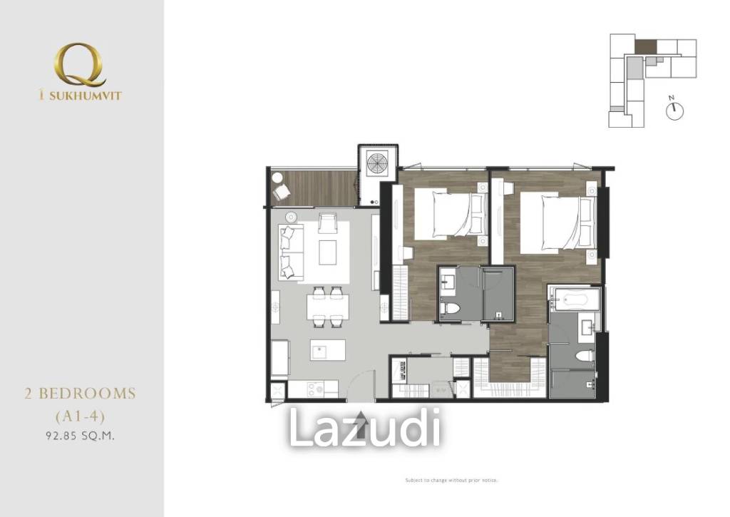 2 Bed 2 Bath 95.5 SQ.M Q1 Sukhumvit