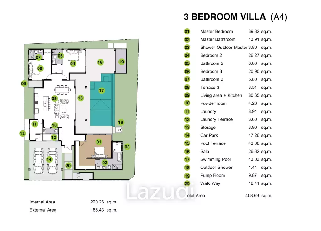 3 Bed 4 Bath 408.60 SQ.M. The Breeze Villas