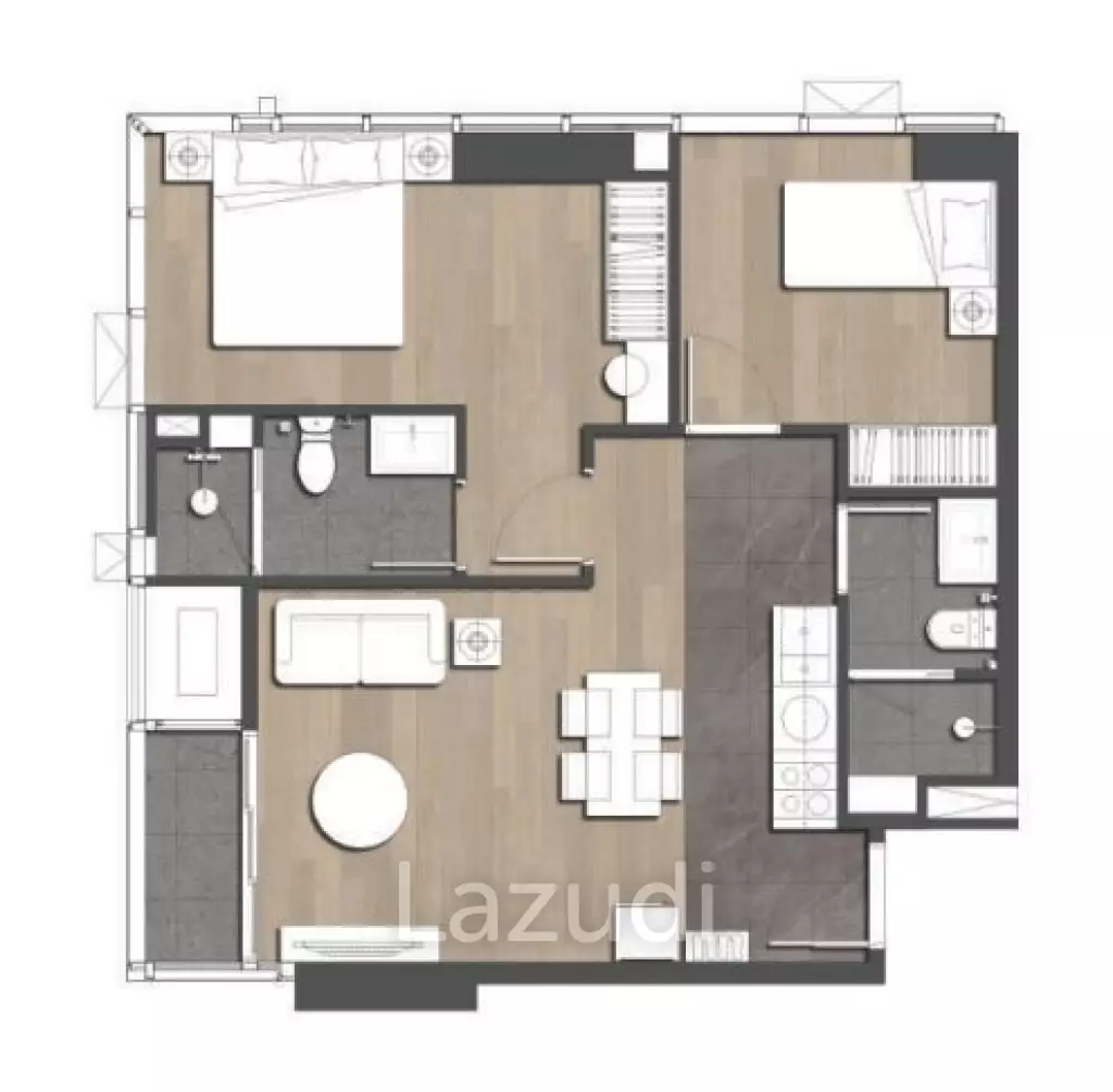 2 Bed 2 Bath 59.77 SQ.M THE EXTRO Phayathai-Rangnam