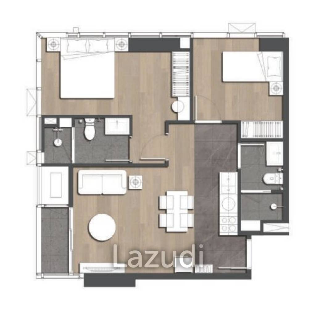 2 Bed 2 Bath 59.77 SQ.M THE EXTRO Phayathai-Rangnam