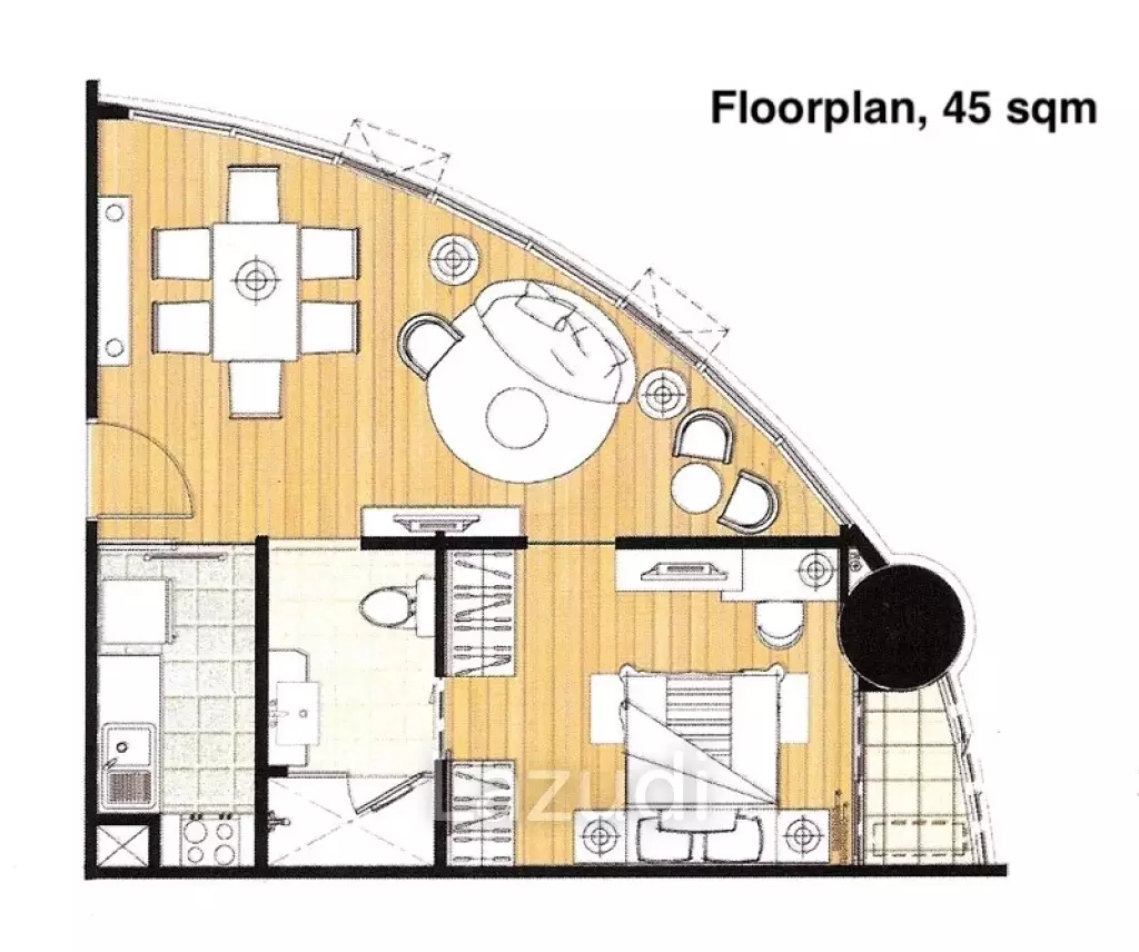 1 Bed 1 Bath 45 SQ.M Le Luk Condominium