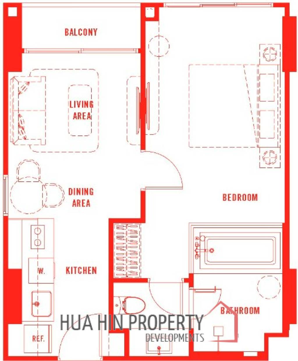 1 Bed 1 Bath 45.50 SQ.M The Standard Residences Hua Hin