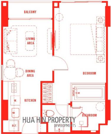 1 Bed 1 Bath 45.50 SQ.M The Standard Residences Hua Hin