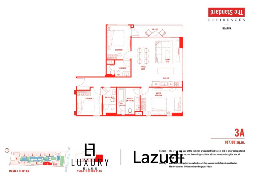 3 Beds 3 Baths 107 SQ.M The Standard Residences Hua Hin