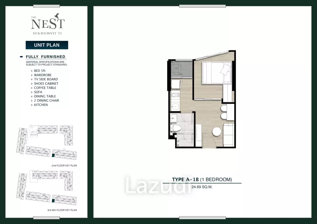 1 Bed 1 Bath 33.44 SQ.M. The Nest Sukhumvit 71
