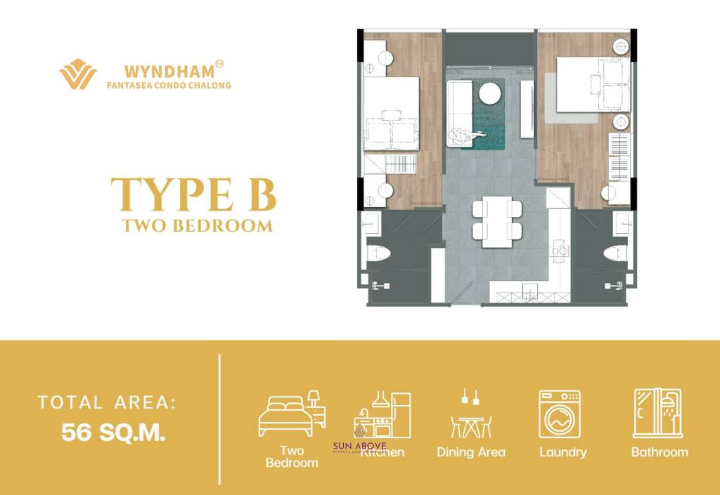 2 Bed 2 Bath 56 SQ.M Wyndham Fantasea Condo Chalong