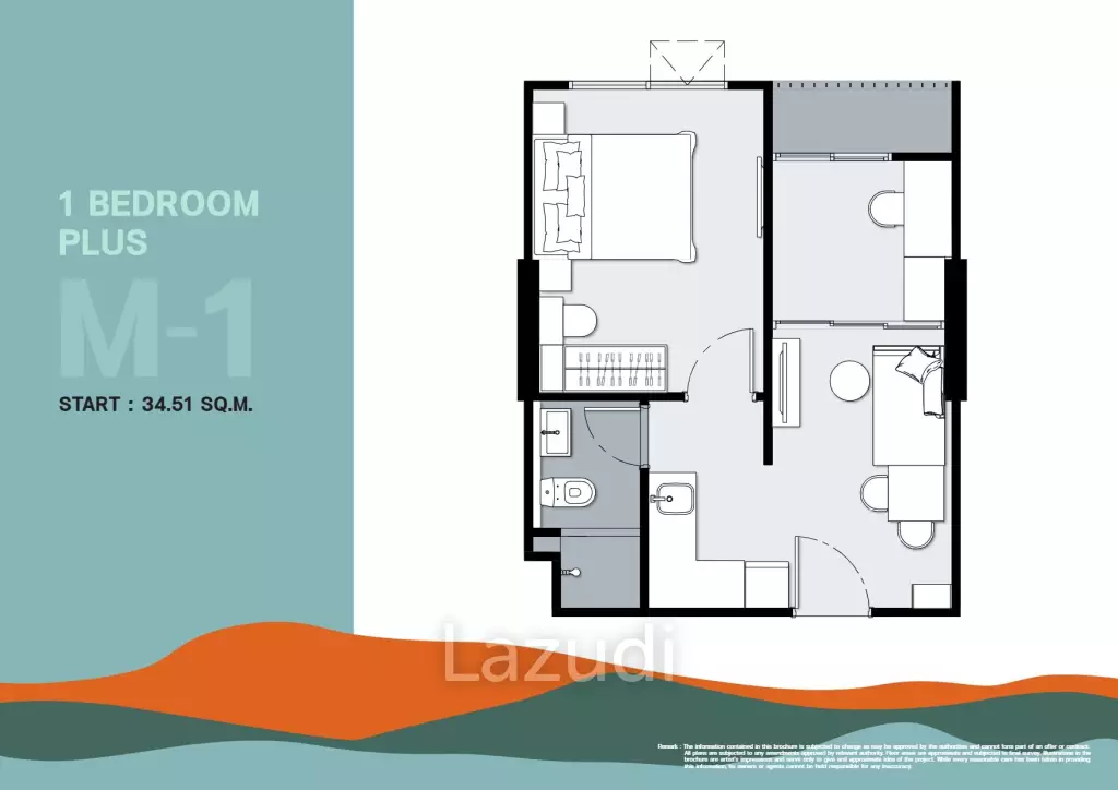 1 Bed 1 Bath 34.51 SQ.M The Cube Amaze Srisoonthon