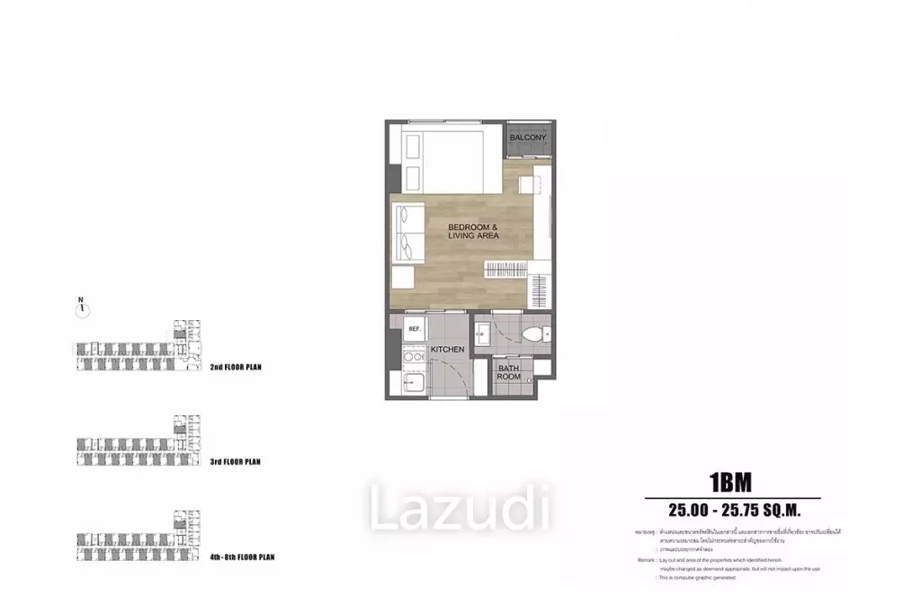25 sqm 1 Bedroom Condo on 8th Floor at The Muve Sukhumvit 107 Samrong Nuea